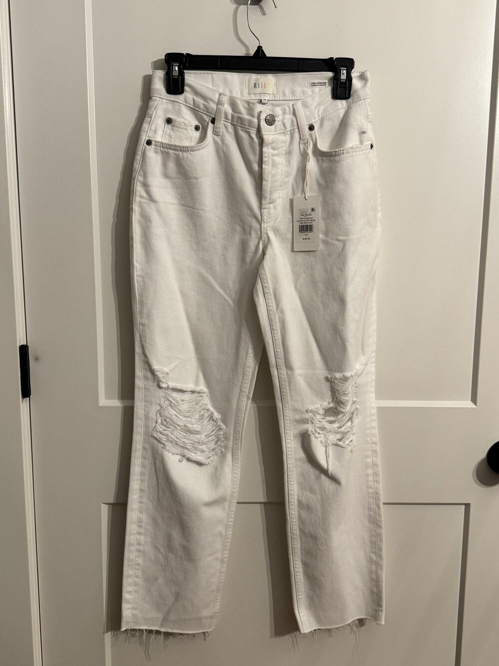 Rails Jeans Sz 24 White The Atwater Slouchy Straight Distressed Raw Hem Boho